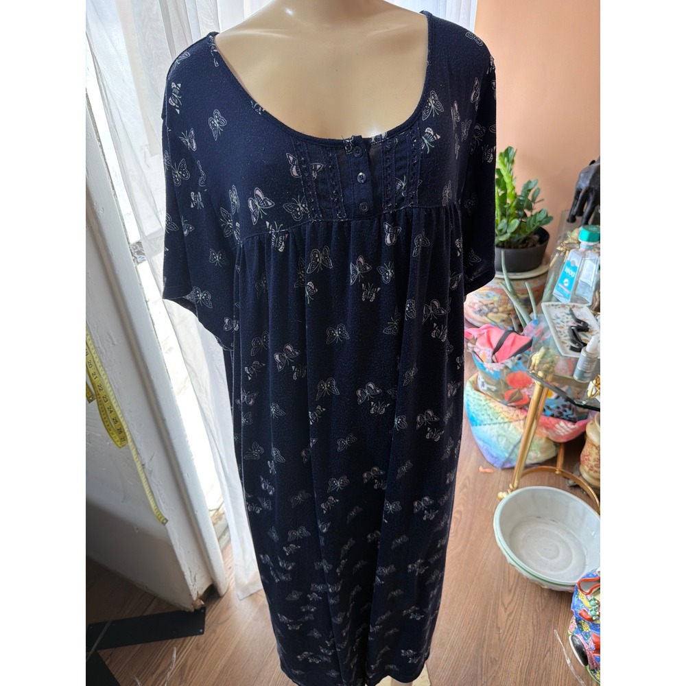 Croft & Barrow Intimates Navy Butterfly PrintNightgown Short Sleeve 3X Plus Size